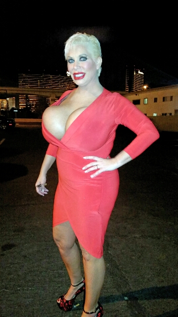 Red dress in Vegas with Claudia Marie
